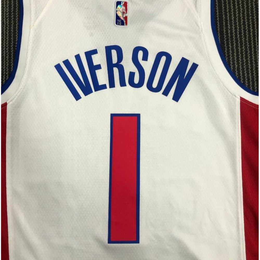 Men's Detroit Pistons Allen Iverson #1 White 2021/22 Swingman NBA Jersey - Icon Edition-Pro Kit Vault | Brand New 26/27 Sports Jerseys